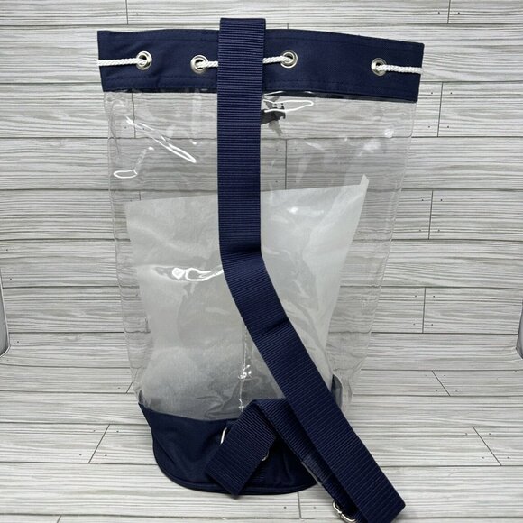 Tommy Hilfiger Flag Drawstring Backpack Beach Bag Clear Vinyl Blue Canvas 90s - Picture 4 of 9